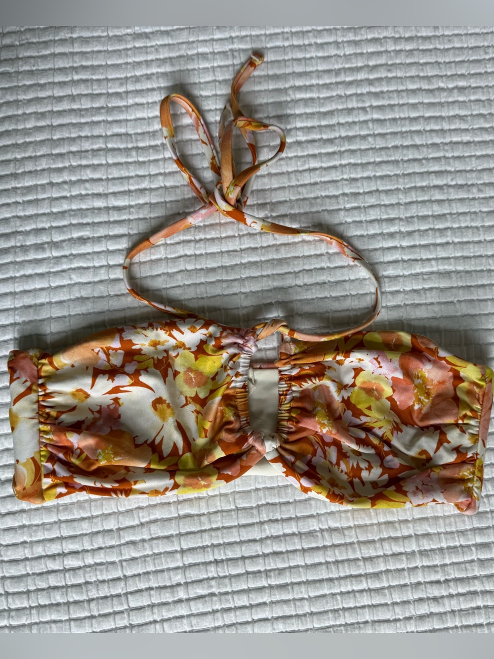 Lspace Floral Bandeau Bikini Top in Orange, Yellow & White